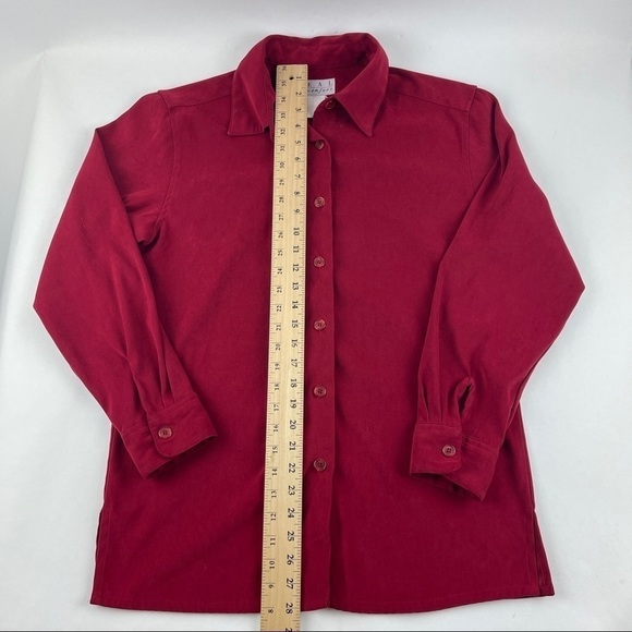 Real Comfort Button Up Shirt Womens Red Long Sleeve - Picture 4 of 8